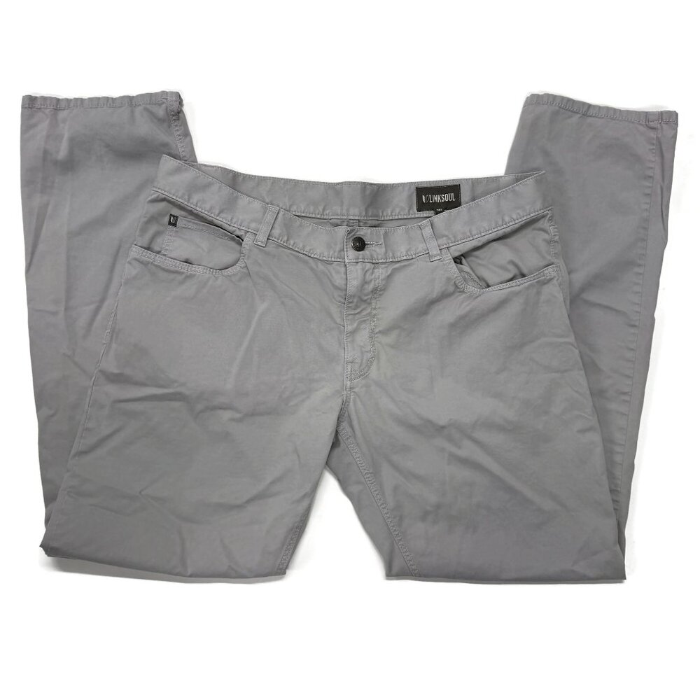 Linksoul 5-Pocket Pants Mens 38L 38 x 32 Gray Golf Business Casual Light Chino